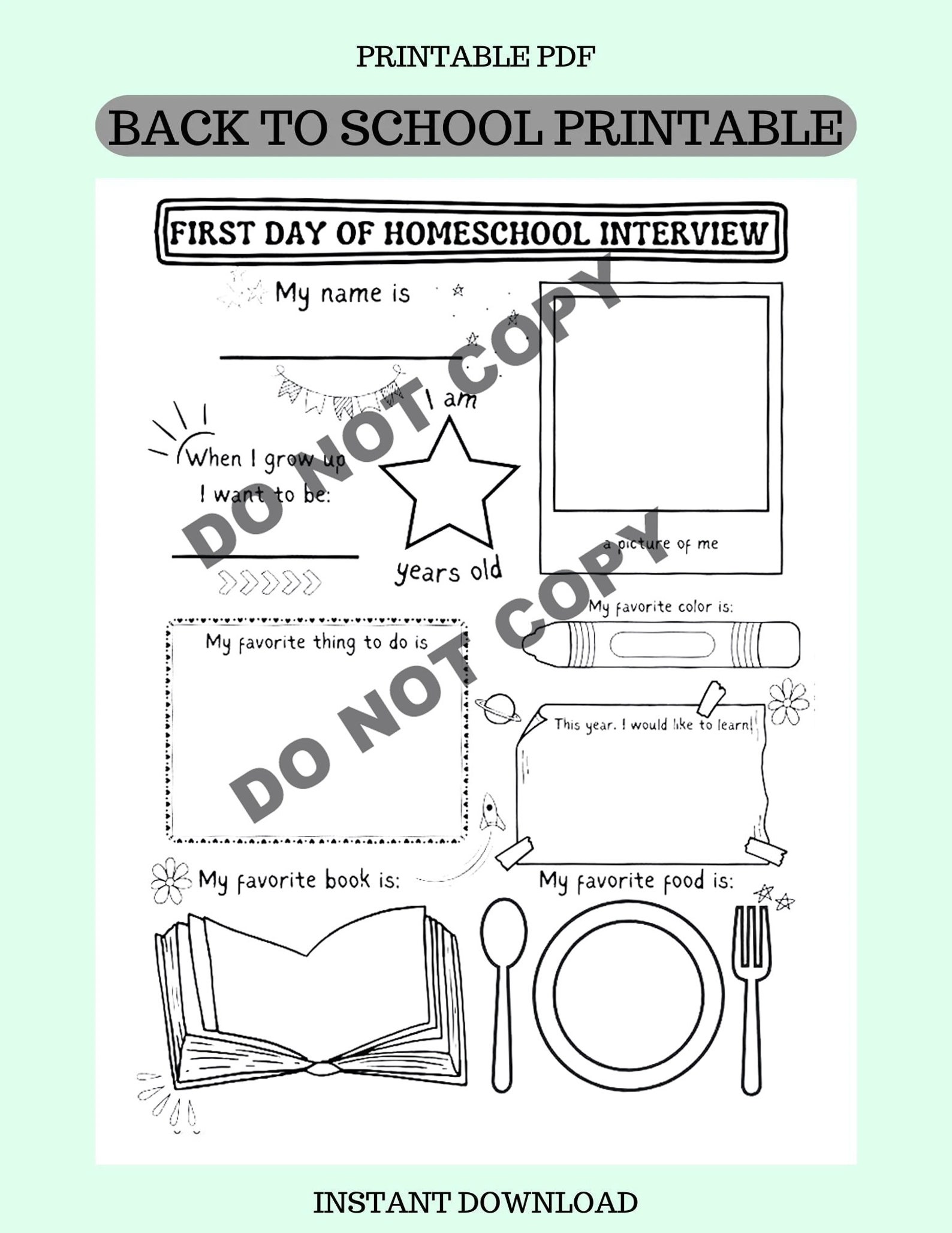 First Day of Homeschool Interview, Printable, Journal Page, Preschool ...