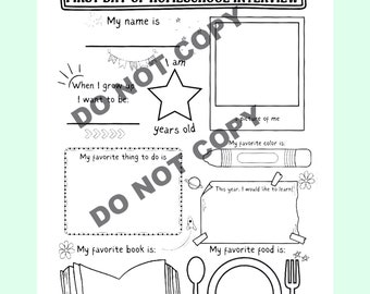 First Day of Homeschool Interview, Printable, Journal Page, Preschool ...