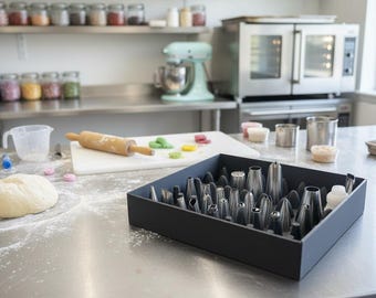 Piping Tip Organizer Tray – Black Icing Tip Holder, Baking Organizer for Cake Decorating Supplies, Pastry Tool Storage, Baker Gift