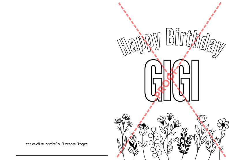 Printable Kids Coloring Foldable Birthday Card happy Birthday, Gigi - Etsy