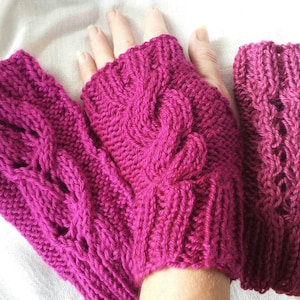 Knitting pattern wristers with cables three sizes and three variations. PDF download with knitting instructions only.
