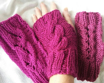 Knitting pattern wristers with cables three sizes and three variations. PDF download with knitting instructions only.