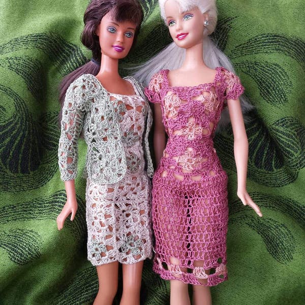 Barbie doll crochet pattern granny square dresses and sweater. PDF download with crochet instructions only.