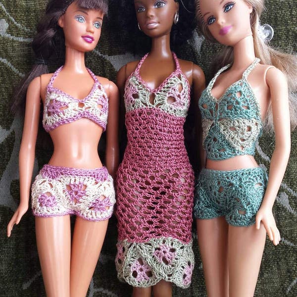 Barbie doll crochet pattern lace summer wardrobe. PDF download with crochet instructions only, not a finished product.