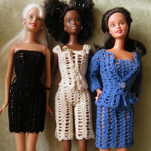 Fashion doll crochet pattern-  Entire wardrobe includes dress, top, sweater, pants, shorts, skirt. PDF download instructions only.