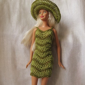 Barbie Doll crochet pattern Chevron dress and swimsuit with wide brimmed hat. PDF download with crochet instructions only. image 3