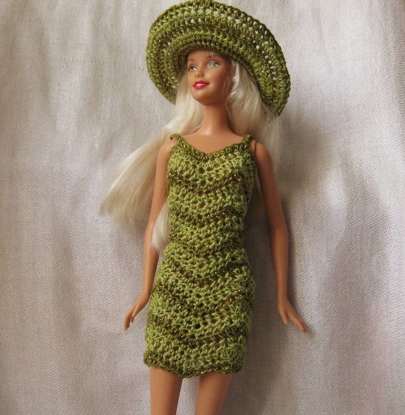 Barbie Doll crochet pattern Chevron dress and swimsuit with wide brimmed hat. PDF download with crochet instructions only. image 3