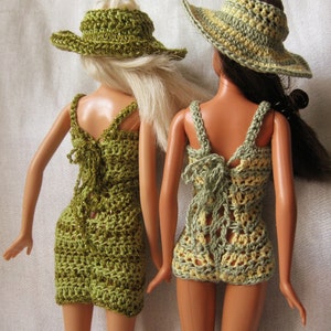 Barbie Doll crochet pattern Chevron dress and swimsuit with wide brimmed hat. PDF download with crochet instructions only. image 2