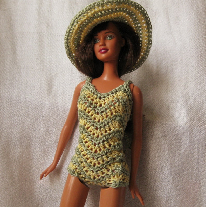 Barbie Doll crochet pattern Chevron dress and swimsuit with wide brimmed hat. PDF download with crochet instructions only. image 4