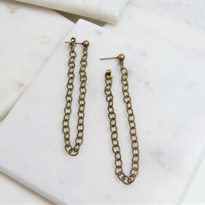 Everyday Chain Loop Earrings - Antiqued Brass Cable Chain