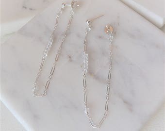 Quartz And Chain Loop Earrings