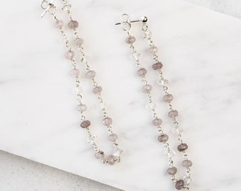 Quartz And Dove Gray Jade Chain Loop Earrings