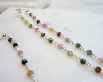 Tourmaline Chain Loop Earrings