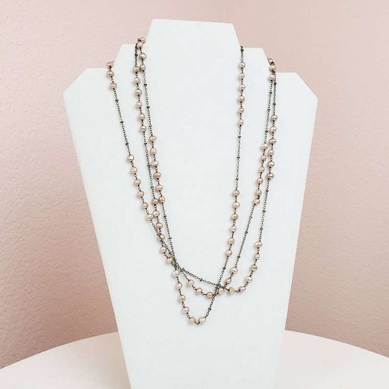 Champagne Freshwater Pearl And Antiqued Brass Chain Multi Strand Statement Necklace
