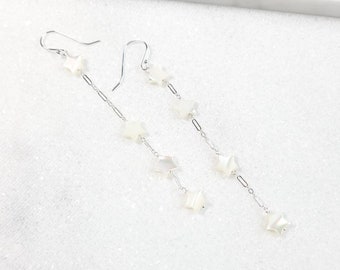 Star Constellation Mother Of Pearl And Chain Asymmetrical Earrings