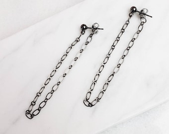 Everyday Chain Loop Earrings - Gunmetal Chain