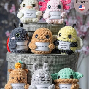 Pickle Buddies Positive Pink Shark - Positive Crochet Animals Emotional Support Plush Crochet Plushies Emotional Support Crochet Gift