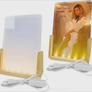 Personalised LED Photo Frame | Custom Acrylic Light Up Picture | Free UK Delivery | Add Text/Quote | Unique Gift | Wood Base Keepsake