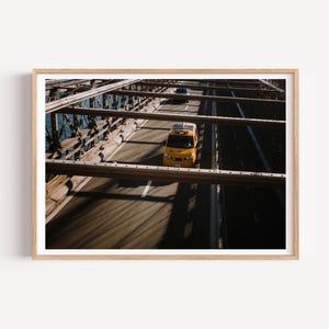 New York Minute Street Photography NYC Taxi Print Brooklyn Bridge Photographic Poster