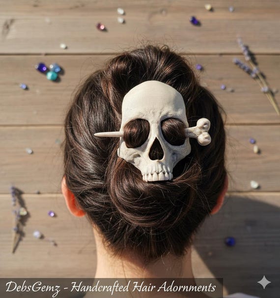 ヘアアクセサリー Roen skull concho hair tie SILVER925 Skull and Bone Hair Pin – Gothic Hair Accessory – Halloween