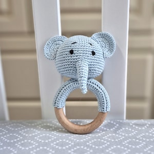 Crochet Rattle Toy with Wooden Teether | Handmade Newborn Gift Set | Baby Shower