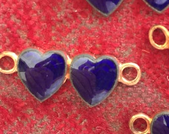 Vintage Copper & Enamel Navy Blue High Quality Heart Connectors (6)