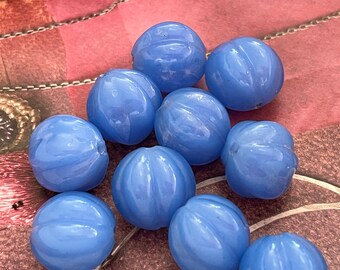 2 — High Quality Chalcedony Blue Czechoslovakian Ribbed Moulded Glass Beads 15mm