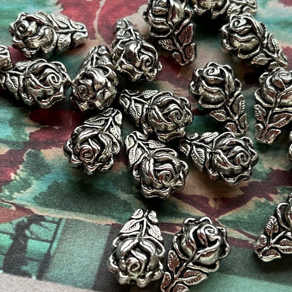 20 — Antique Silver over Lucite Rose Drop Style Beads