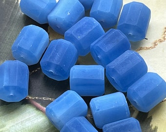 Stunning Cornflower Blue Antique Czechoslovakian Frosted Octagon Vintage Crystal Glass Beads 14/12