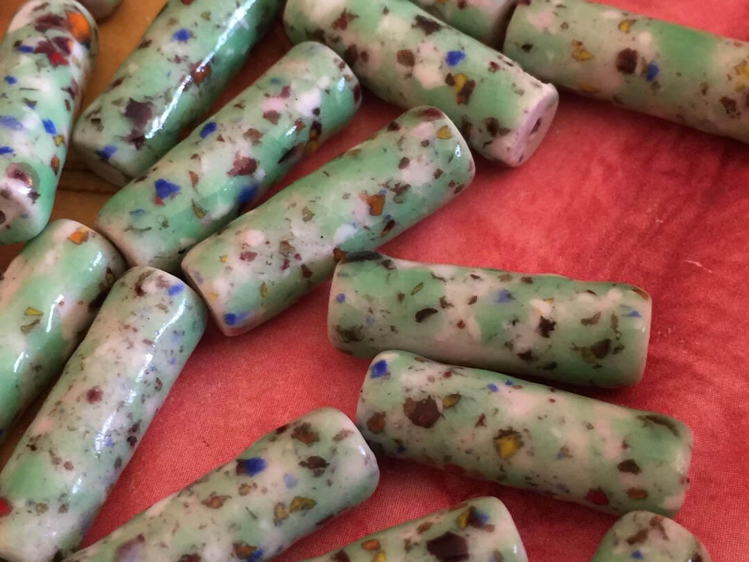 16 Handmade Japanese Vintage Glass Tube Beads 20/6mm 3 Colors to Choose