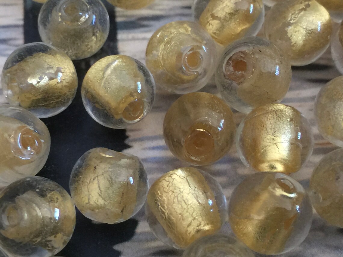 24 Vintage Glass Beads 8mm GoldFoil Handmade Beautiful Accent Etsy