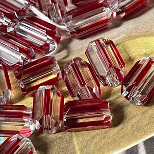 Rare Ruby & Crystal Clear Hand-Cut Faceted Czechoslovakian Antique Vintage Glass Beads