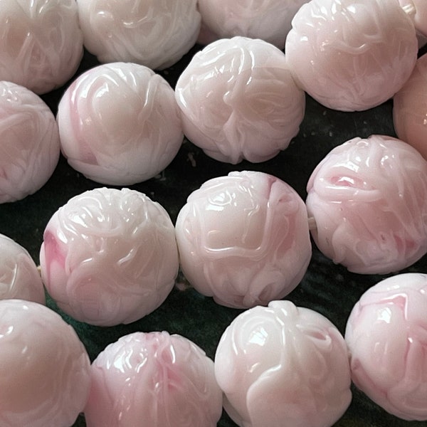 10 — Handmade Japanese white & Rose Swirl Vintage Glass Beads (see description)