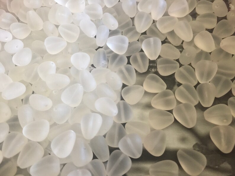 18 13mm Frosted Ice Teardrop Style Vintage Glass Beads image 3