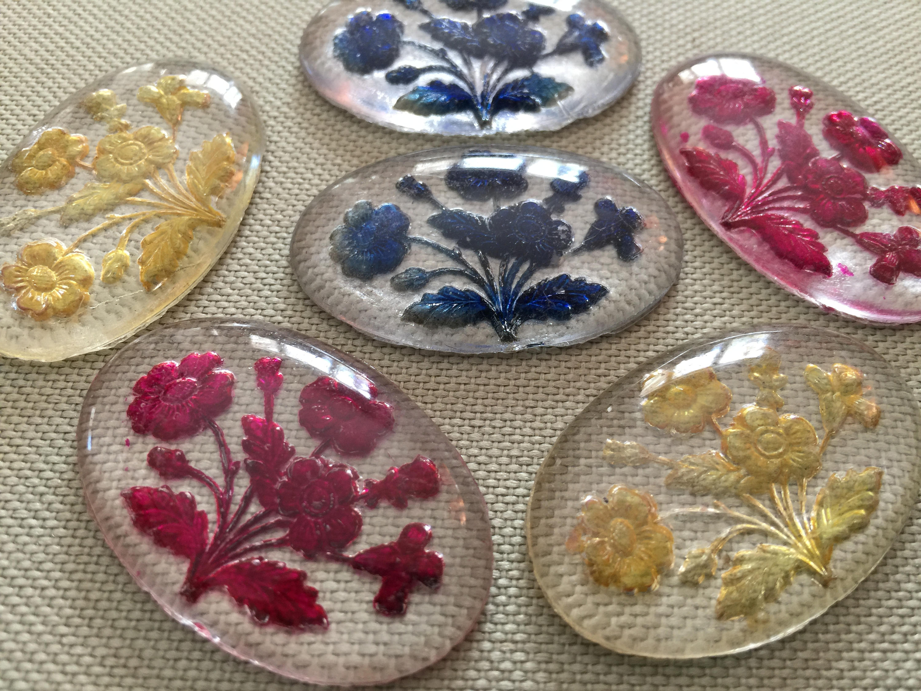 Vintage Glass Cabochons 1 Large Beautiful Floral Cabochons Etsy