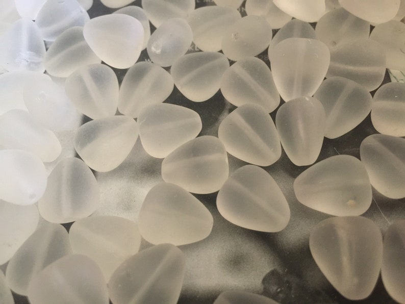 18 13mm Frosted Ice Teardrop Style Vintage Glass Beads image 1