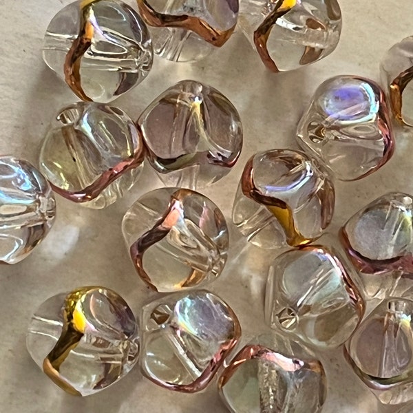 16 — Vintage Glass Czechoslovakian Crystal & Bronze Ring Baroque Glass Beads 11mm