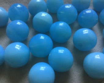 Vintage Glass Beads (6)(13mm) Bright Aqua Blue Czech Beads