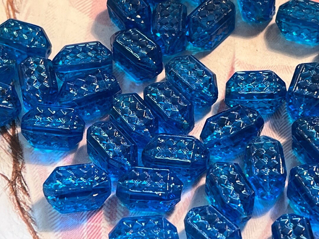 6 Vintage Glass Beads 15/9mm Capri Blue Czechoslovkian Incised Deco