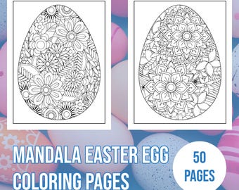 50 pages à colorier de mandalas et d'oeufs de Pâques : art floral printanier (PDF et JPG)