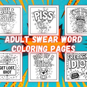 Libro para colorear de 27 palabras malsonantes para adultos, páginas para colorear para adultos, páginas para colorear imprimibles, páginas para colorear divertidas, arte con palabras malsonantes