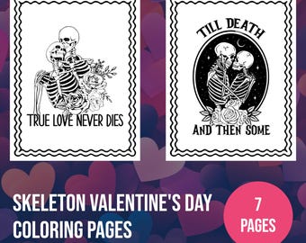 Skelett Valentinstag Malvorlagen: 7 Dark Humor Gothic Designs (PDF & JPGs)