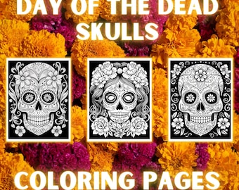 Day of the Dead Sugar Skull Coloring Pages – Floral Designs (PDF Pattern)