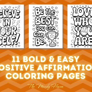 11 Positive Affirmation Malseiten, einfach druckbare Designs, inspirierende Zitate zur Selbstliebe, Entspannung und Achtsamkeit