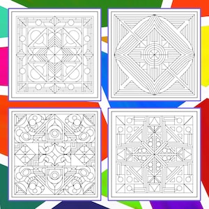 45 Geometric Pattern Coloring Pages, Mindful Art Therapy, Abstract Mandala Coloring Printable, Digital Download