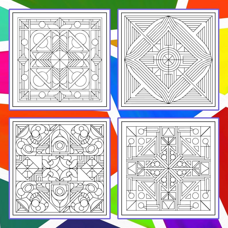 45 Geometric Pattern Coloring Pages, Mindful Art Therapy, Abstract Mandala Coloring Printable, Digital Download