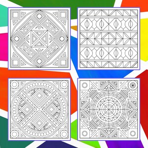 45 Geometric Pattern Coloring Pages, Mindful Art Therapy, Abstract Mandala Coloring Printable, Digital Download