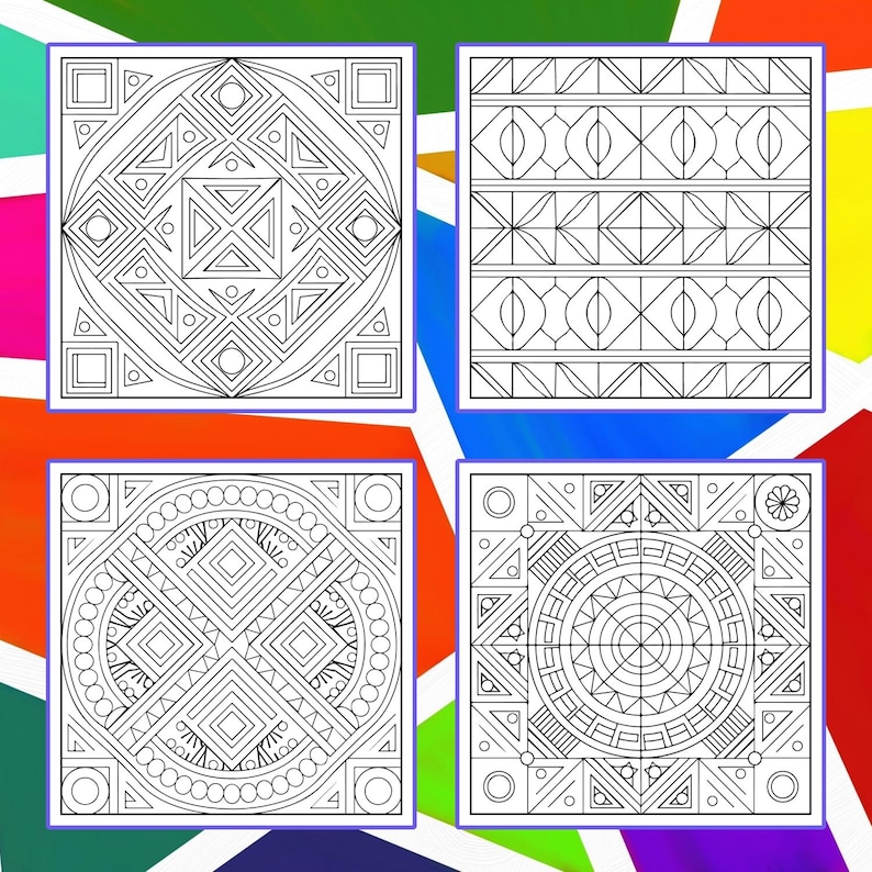 45 Geometric Pattern Coloring Pages, Mindful Art Therapy, Abstract Mandala Coloring Printable, Digital Download