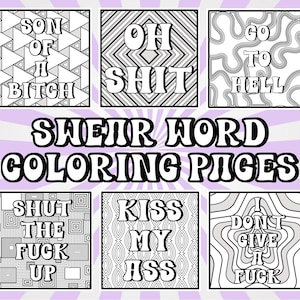 22 páginas para colorear de palabrotas para adultos, divertidas palabras malsonantes con patrones, PDF imprimible antiestrés, actividad de coloración consciente