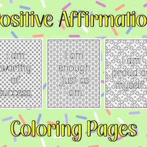 20 páginas para colorir com afirmações positivas, arte de atenção plena para crianças, adolescentes e adultos, folhas de colorir motivacionais para imprimir, download digital